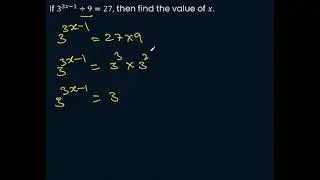 If 3³ⁿ⁻¹÷ 9 = 27, then find the value of n. #ssc #cgl #rrb #railway
