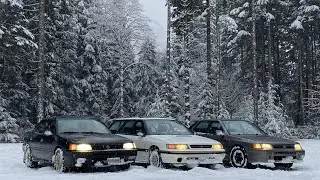 3 Subaru Legacy Turbo’s playing in the snow