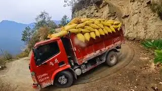 Insanely overloaded truck, dangerous mountain roads, overloaded trucks China