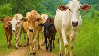 Puluhan Sapi di pagi hari yang berlarian di jalan menuju ladang, Suara Sapi Moo, Kawanan sapi lucu