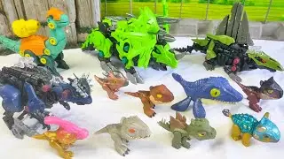 Let's Review dinosaurs Robot Mozasaur, Triceratop, stegosaur, parasaurolopus, Velociraptor, T-Rex 7