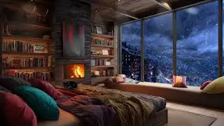 Cozy Mountain Cabin Fireplace 🔥 Snowstorm & Cold Wind Outside for Sleep, Relax & Focus