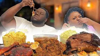 HOME-COOKED MASSIVE BBQ FEAST!!! DINO RIBS + PULLED PORK + LEG QUARTERS | MUKBANG EATING SHOW!!