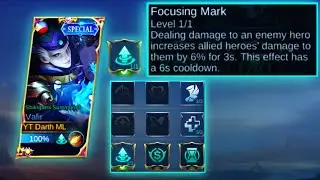 VALIR SUPPORT EMBLEM FOCUSING MARK NOT BAD FOR 6% ADDITIONAL DAMAGE BY ALLIED WHEN YOU HIT | MLBB