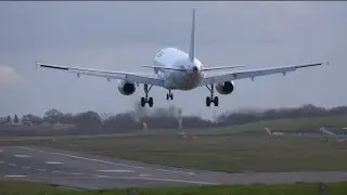 LEAV A320 lands at BHX with  RB Salzburg team to play Against Aston Villa in Europa League 4K.