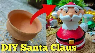 Making Santa Claus 🎅 using Terracotta cup | Christmas Decor ✨| #art #youtube #diy