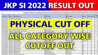 JK Police Sub Inspector Cutoff Category Wise List : JKP SI Category Wise Physical Cut Off Out 2022