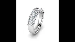 TwoBirch Platinum Plated Sterling Silver Emerald Cut Moissanite Wedding Ring (GRA CERTIFIED)