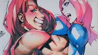 Full drawing Red She hulk and mysteries girl 