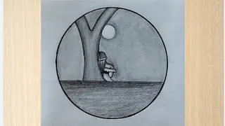 Sad girl drawing easy।। circle scenery drawing ideas।। drawing easy step by step।। circle drawing।।
