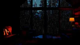 Rainy Cabin Night with Fireplace | Deep Sleep, Relaxing Rain & Fire Sounds