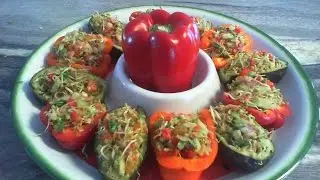 Sprout stuffed Avocado and Pepper, RAW VEGAN