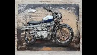 Harley Davidson Triumph Motorcycle Vintage Style 3D Wall Art Painting Metal Canvas FAM-0704