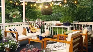Cozy Terrace in Morning Garden Ambience with Spring Piano Music & Birds Singing for  Wake Up