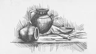 Vintage Still Life Sketch Tutorial | Pottery & Clay Objects Hand Drawing with Cross Hatching