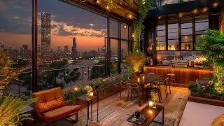 Nighttime Delights Relax  at Caf&eacute; with City Skyline Scenery ☕ Relaxing Jazz Music for Working, Focus