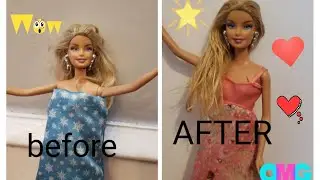 Before and after of barbie hair .