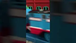 Plarail streamlined Thomas puffing along with Annie and Clarabel