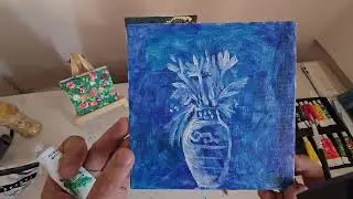 Small flower vase painting in acrylic medium