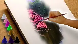 Landscape with Waterfall on a Calm Night | Idea on How to Paint with Acrylic Paint | Step by Step