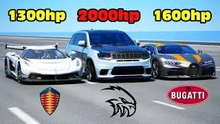 2000HP SRT Trackhawk vs Koenigsegg Jesko vs Bugatti Chiron SS DRAG RACE