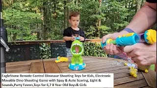 EagleStone Remote Control Dinosaur Shooting Toy for Kids, Electronic Movable Dino Shooting Game