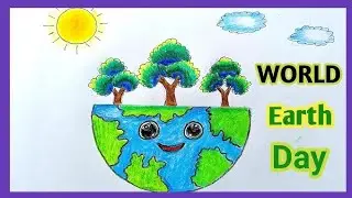 World earth day drawing, save earth poster making, earth and trees drawing easy by meenu art hub 