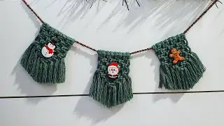 Bandeirinha de Natal de Macram&ecirc; | Tutorial Passo a Passo