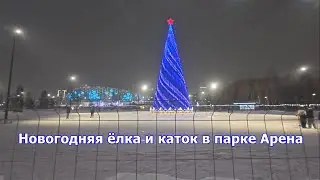 Новогодние иллюминации и ёлка в парке Арена и ЛДС Сибирь-Арена. На машине по улицам Новосибирска