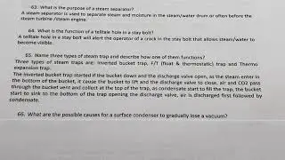 Boiler Steam Turbine Questions and Answers FQA Traps Condenser Fireman Engineer Trust Bearing
