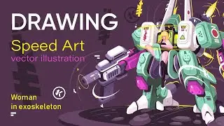Woman in an exoskeleton - Speed Art Drawing vector illustration