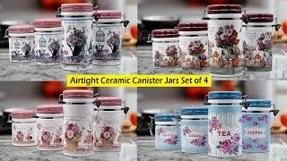 Kookee Ceramic Airtight Canister Jars (Pack of 4)