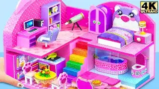 How To Make Pink Teddy Bear House with 5 Special Rooms for Animals ❤️ DIY Miniature Cardboard House