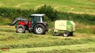 Baling and Wrapping the First Cut.  Same tractors.