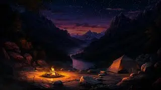 Cozy Camping with Starry Night  | Crackling Campfire & Peaceful Nature Sounds for Relaxation