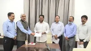 CS Dr  Sameer Sharma presenting PRC Report to CM YS Jagan at the Chief Minister's Camp Office