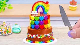 Satisfying Miniature Rainbow Cake Decorating Ideas 🌈 Beautiful 2 Tier Rainbow Cake with Candy Heart