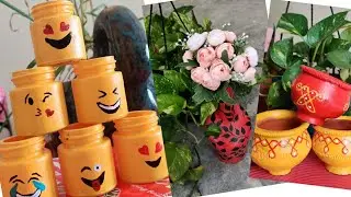 Home decoration ideas // Using waste ice cream pots & bottles // empty paint bottles // At  home 😍🥰