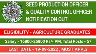 Seed Production Officer & Assistant Quality Control Officer Notification Out | Agriculture Jobs 2022
