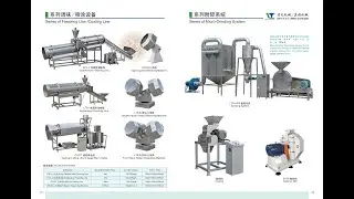 Four heads rotary drum snacks chips nuts seasoning flavoring machine working video