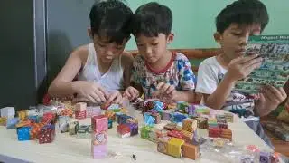 Having fun playing indoors using magnet blocks