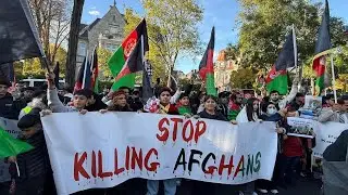 Afghans and PTM Youth Protest Outside Pak Consulate in Frankfurt Against Airstrikes on Afghanistan