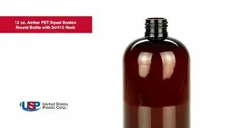 12 oz Amber PET Squat Boston Round Bottle-24/410 Neck | U.S. Plastic Corporation&reg;