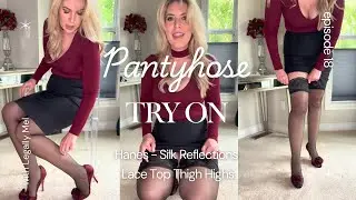 Pantyhose Try On | Hanes - Silk Reflections Lace Top Thigh Highs