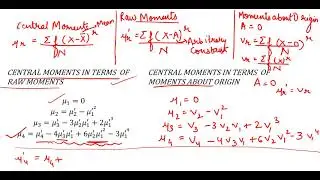 Relationship between Central MOments, Raw Moments and Moments about origin (EXAMPLE) - HINDI