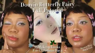 DOUYIN BUTTERFLY FAIRY MAKEUP | 25 Makeup Looks for Christmas Day 1 #blackgirl#douyinmakeup#vlogmas