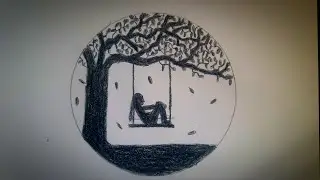 A Girl sat on Swing under Tree drawing || #shadowdrawing