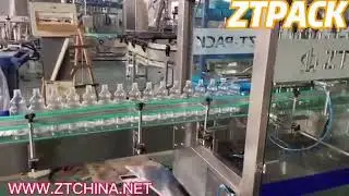 Soy sauce plastic bottle filling line included shrink sleeve labeling machine.