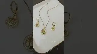 Diamond encrusted circular letter necklace earring set, light luxury luxury small high grade jewelry