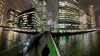 Canary Wharf South Quay Footbridge drone at night